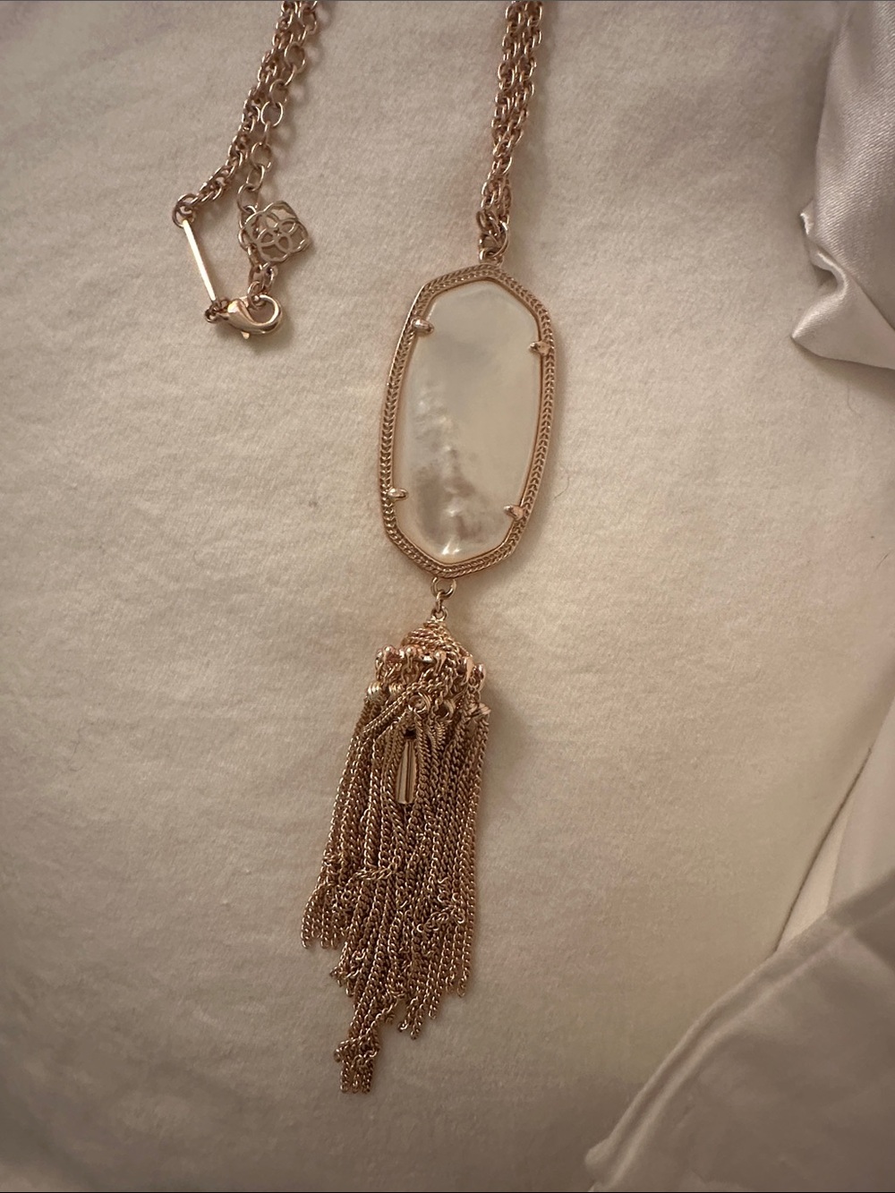 Kendra Scott Rose Gold Necklace with Cream Pendant and Tassel